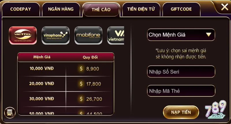 Đăng ký và nạp tiền ngay để trải nghiệm trên dưới 789club