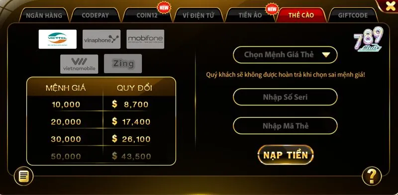 Tham gia nạp tiền 789club ngay để có trải nghiệm tuyệt vời